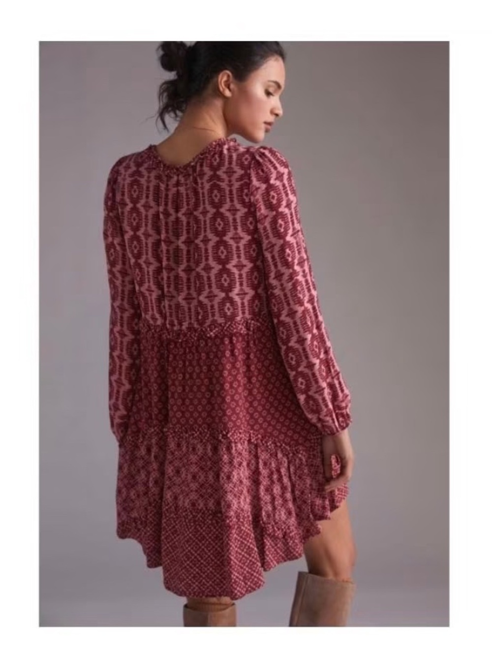 Anthropologie Boho Mixed Print Mini Dress Size Medium